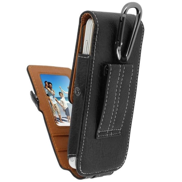 Housse Etui Ceinture - Universell - Smartphone XXL - Ekoskinn - Svart - Semi-hård
