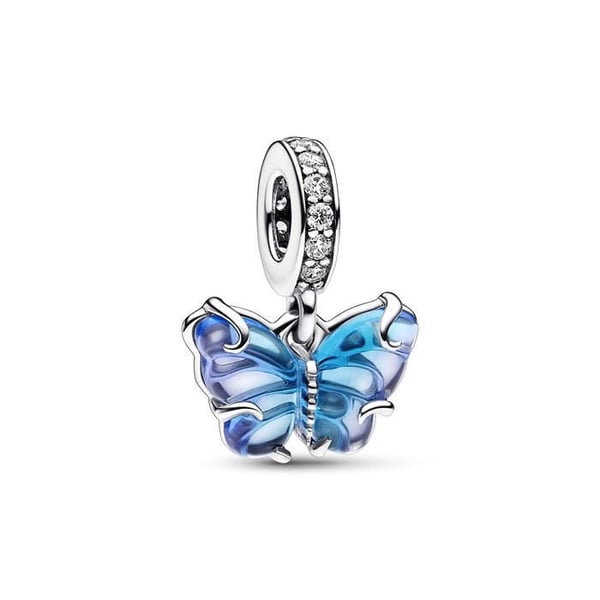 Charmberlock - PANDORA - Murano Glasfjäril - Blå - Silver - Flerfärgad