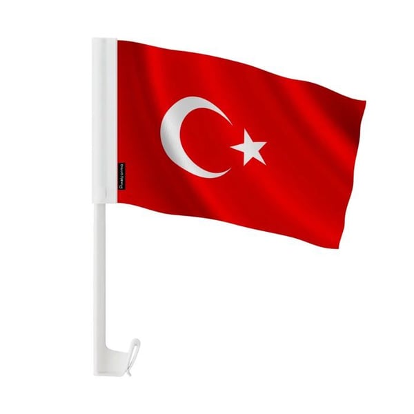 Flagga Bil Turkiet – 14 x 21 cm – Polyester Tyg – Fäste på Fönster – 20 stycken – Pixelforma