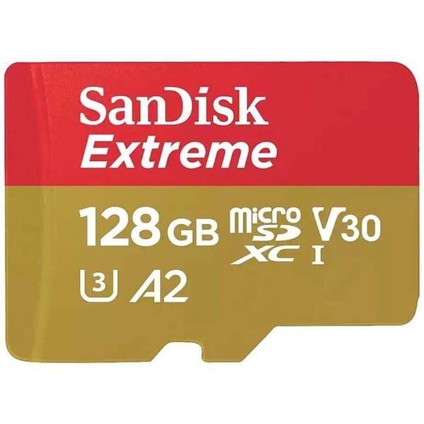 SanDisk Extreme microSDXC-kort 128 GB Class 10, UHS-I, v30 Videohastighetsklass stötresistent, vattentålig