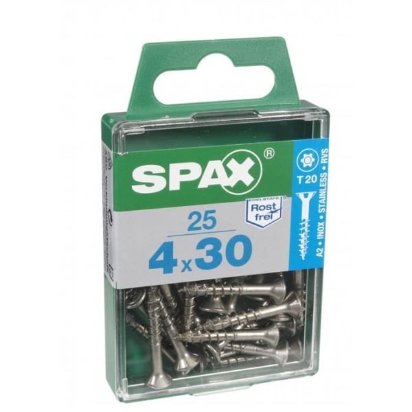 Skruv - SPAX - Torx försänkt huvud - Rostfritt stål - Diam. 4mm - Längd. 30 mm - förpackning om 25