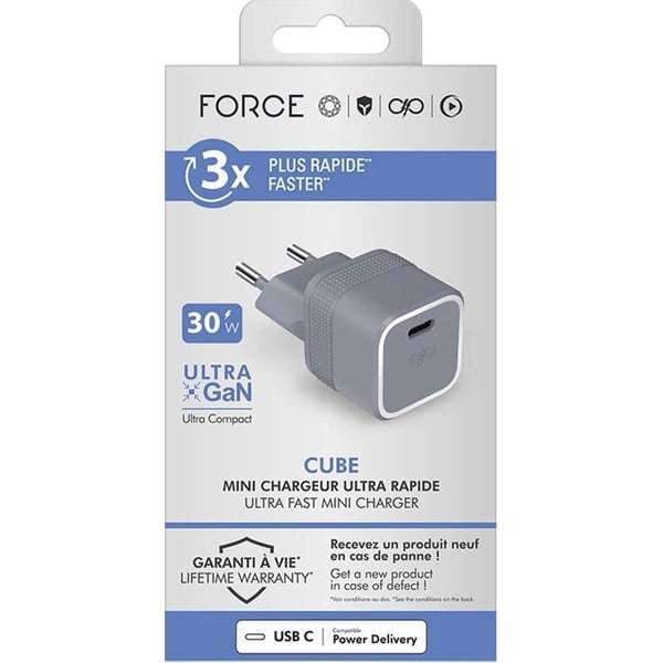 USB C-laddare - Force Power - Cube 30W - UltraGaN - 100% Återvunnen Plast - Livstidsgaranti