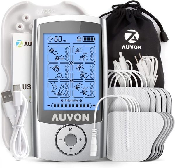 TENS-apparat - AUVON - Uppladdningsbar modell - 24 program - 10 elektroder - Smärtlindring