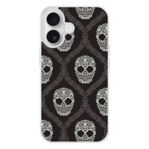 Skyddande silikonfodral med tryck, kompatibelt med Apple iPhone 16, Floral skull