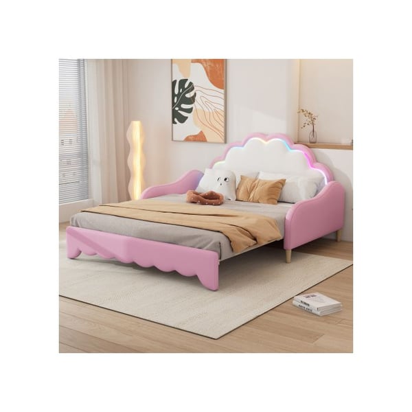 Sängsoffa 140*200cm, konvertibel till säng, sänggavel med rullande ljus, med fjärrkontroll, rosa