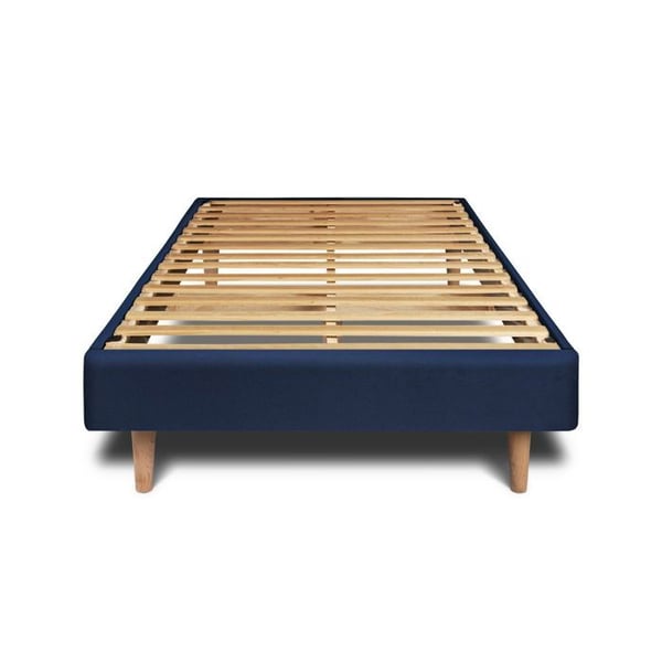 Sommier Kit Velour Blå 90x190 H29cm Sommeil de plomb - Sommier i massivt trä med konformade träben 15 cm