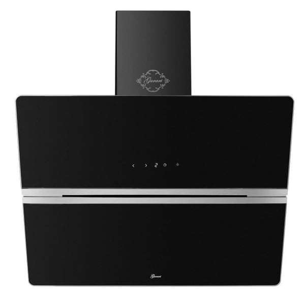 Vinklad väggmonterad fläkt 80 cm svart Gurari GCH 971 Premium köksfläkt 850 m³/h • Dubbel perifer sug • Dimbara LED-lampor
