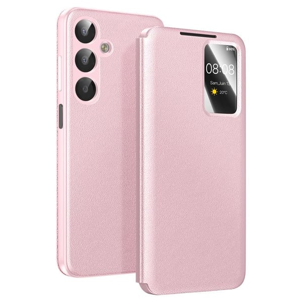 Fodral för Galaxy A17 med Smart View-fönster och kortfack i rosa