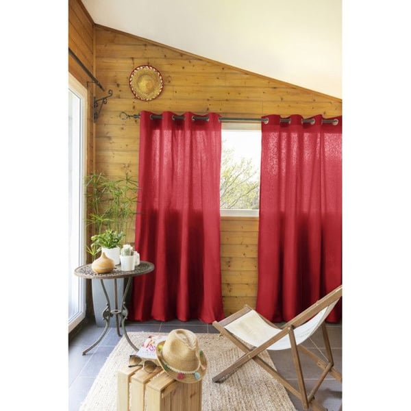 Set med 2 fönsterbeklädnader "Kala" i bomull 140 x 260 cm Effekt Fjäril - Kala Körsbär - 2 paneler 140 x 240 cm