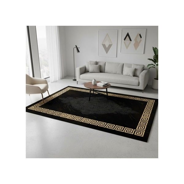 Matta - MELIS HOME - Modern - Grekisk frans - Svart & Guld - Halkskydd 6-7 mm