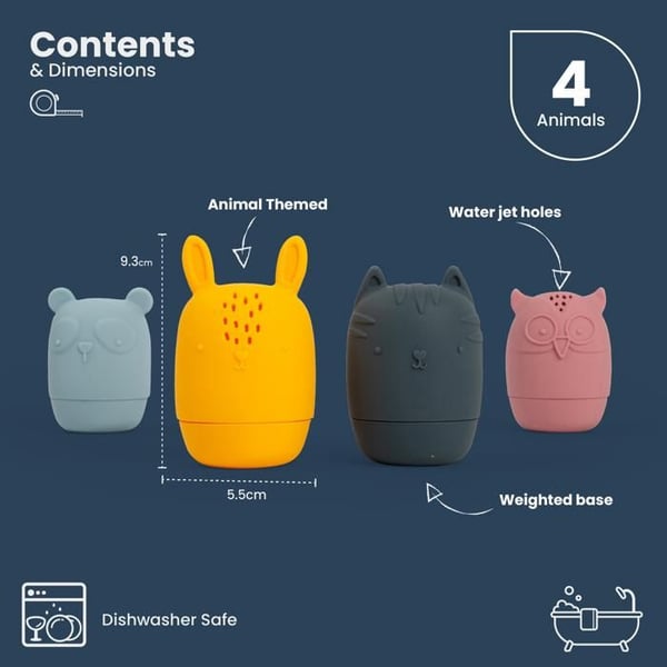 Bigjigs Toys Silikone badelegetøj til dyr – Vandlegetøj til at presse for dyr, babylegetøj, 3 måneder og derover
