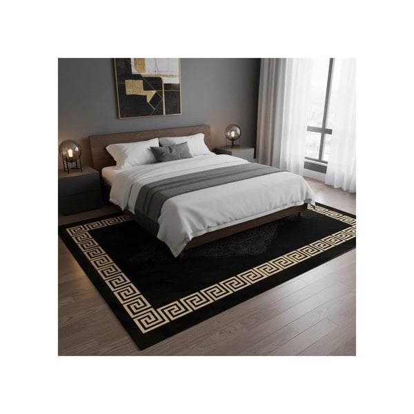Matta - MELIS HOME - Modern - Grekisk frans - Svart & Guld - Halkskydd 6-7 mm
