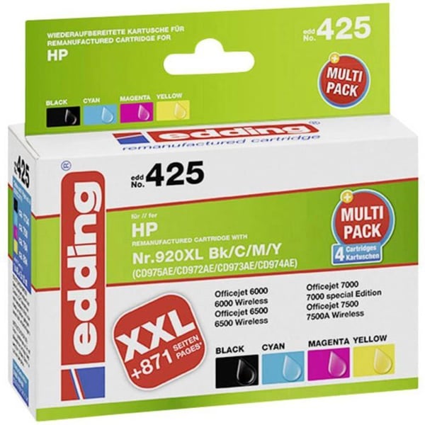Bläckpatroner - Edding - Paket med 4 - HP 920XL - Svart/Cyan/Magenta/Gul