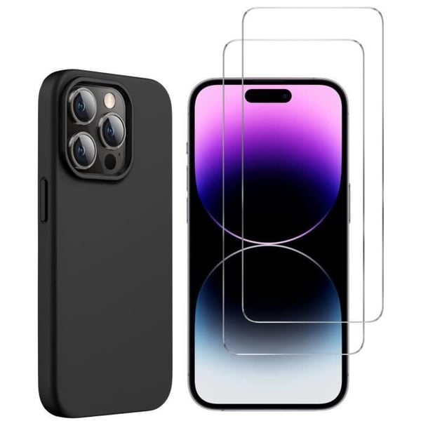 Svart fodral till iPhone 15 PRO och 2 skärmskydd i härdat glas Phonillico® Svart fodral till iPhone 15 PRO och 2 skärmskydd i härdat glas Phonillico®