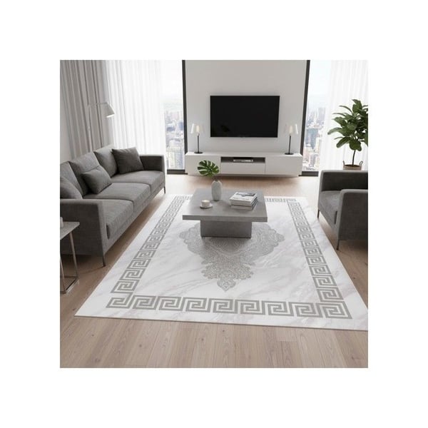 Matta - MELIS HOME - Modern - Vit & Grå - Grekiskt mönster - Halkskydd 120x160 cm