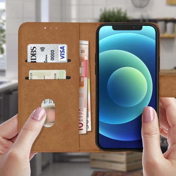 AVIZAR Skyddsfodral till Apple iPhone 12 Mini - Brun - Korthållare och stativfunktion