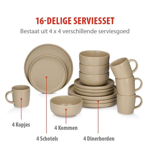 alpina Servis av Tallrikar 16 Delar - Sand