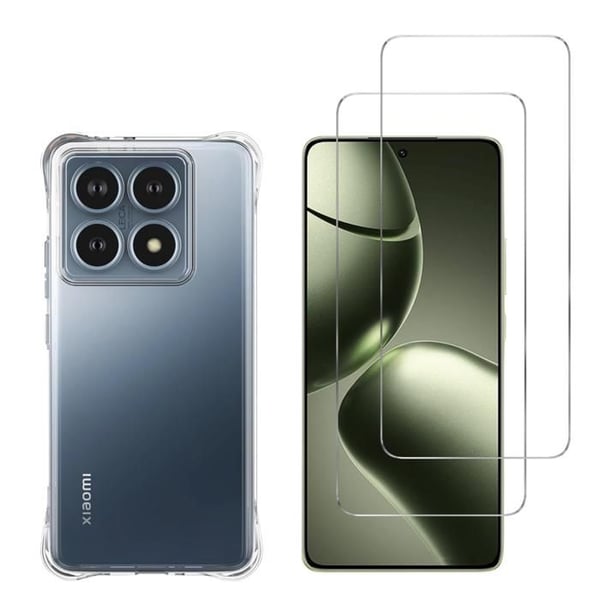 Stöttåligt fodral - Phonillico® - Xiaomi 14T PRO - Flexibelt - Transparent - 2 Härdat glas
