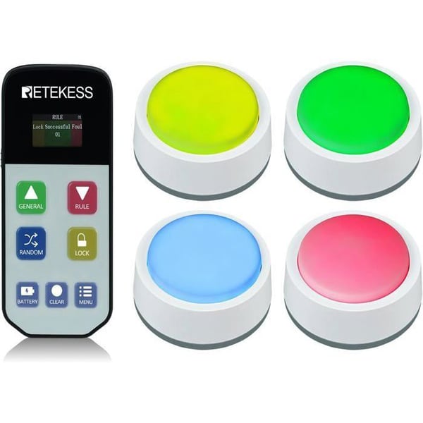 Retekess TM102 Trådlöst System Buzzer för Spel, Ljud- och Ljusbuzzer, 3 Svarsätt, Spel för Skol tävlingar