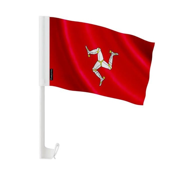 Flagga Bil Isle of Man – 14 x 21 cm – Polyester Tyg – Fäste på Fönster – 20 stycken – Pixelforma