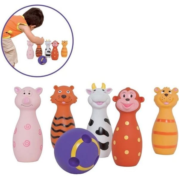 LUDI - Spel med 5 käglor i form av djur. Från 10 månader. Smidig och hållbar plast. Bolla lämplig för små händer. LUDI - Spel med 5 käglor i form av djur. Från 10 månader. Smidig och hållbar plast. Bolla lämplig för små händer.