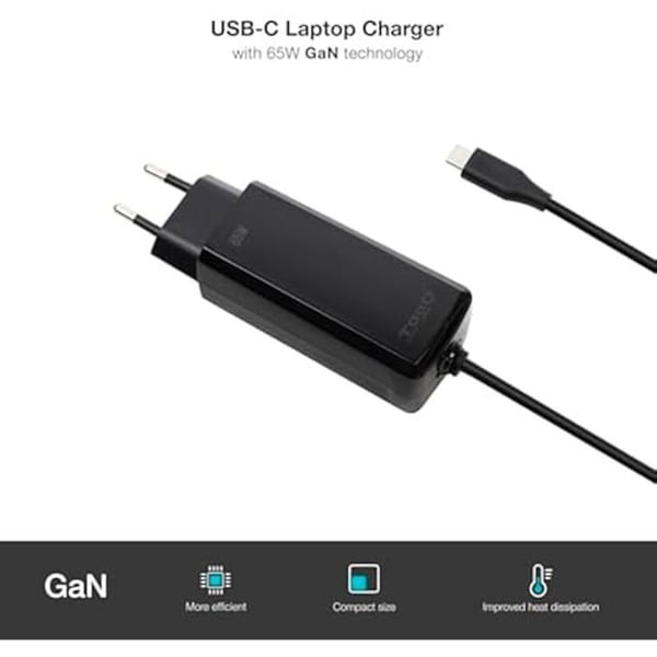 Bärbar Laddare - TOOQ - Kubisk Laddare - 65W - USB-C PD - Svart