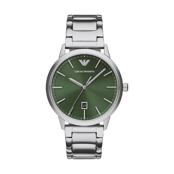 Klocka - Emporio Armani AR11575 - Kvarn - Grön Urskiva - Armband i Silverfärgad Stål