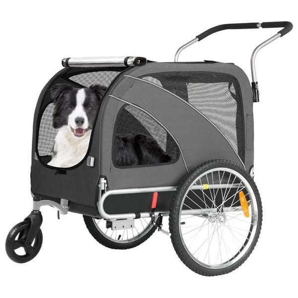 SEPNINE 10202B XL Hundvagn, Cykel och Barnvagn 2 i 1 med Handbroms och Reflexer, Robust Oxford 600d Tyg