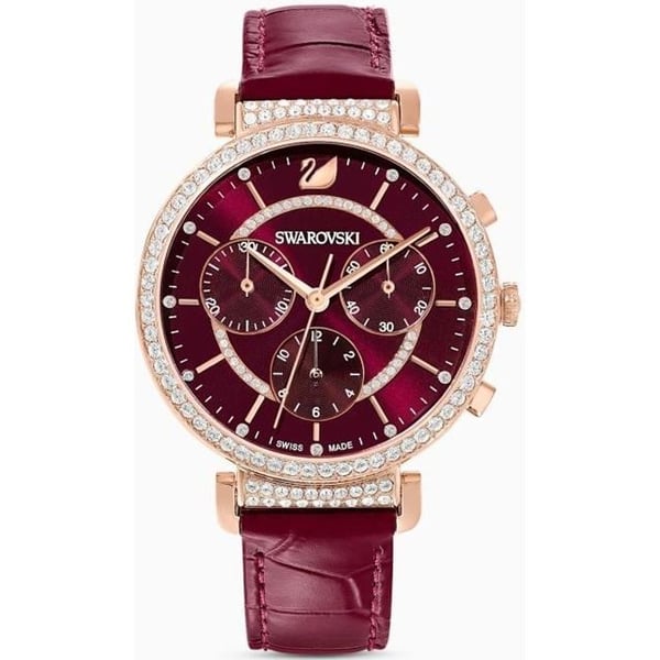 Klocka - SWAROVSKI - Passage Chrono - Röd croco-läder - Vattentålighet 5 ATM - Chic stil