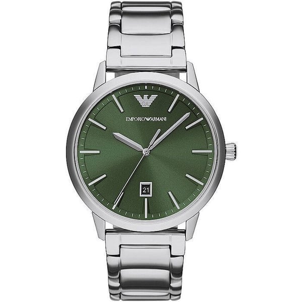 Klocka - Emporio Armani AR11575 - Kvarn - Grön Urskiva - Armband i Silverfärgad Stål