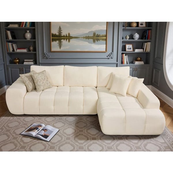 Hörnsoffa i tyg stil bubble "Sidonie" - 4 platser - Beige