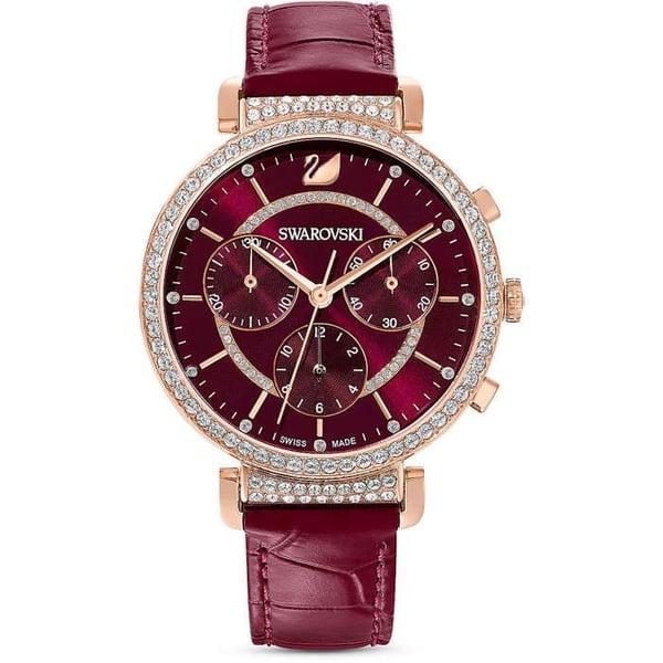 Klocka - SWAROVSKI - Passage Chrono - Röd croco-läder - Vattentålighet 5 ATM - Chic stil