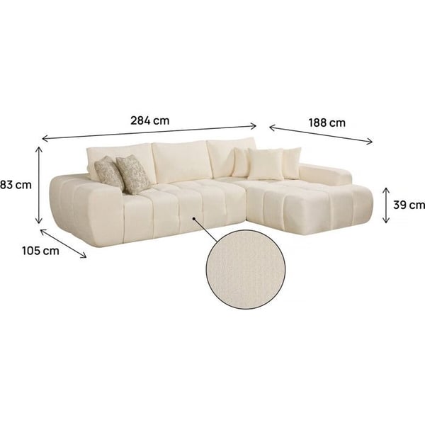 Hörnsoffa i tyg stil bubble "Sidonie" - 4 platser - Beige