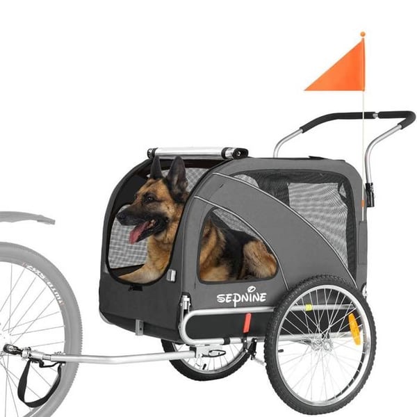 SEPNINE 10202B XL Hundvagn, Cykel och Barnvagn 2 i 1 med Handbroms och Reflexer, Robust Oxford 600d Tyg