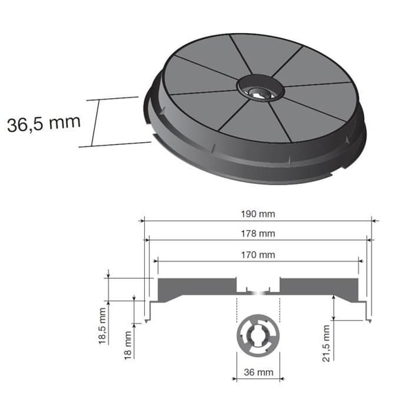 Runt kolfilter typ 180 CR300 (individuellt) - Huv - AIRLUX, ARISTON HOTPOINT, CANDY, FAR, FAURE, INDESIT, ROSIERES, SCHOLTES,