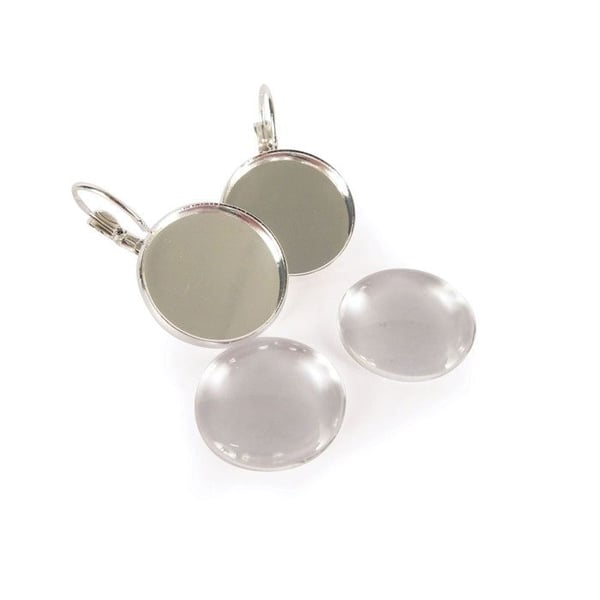 1 PAR ÖRHÄNGEN FÄRG SILVER 19.6MM + CABOCHONER