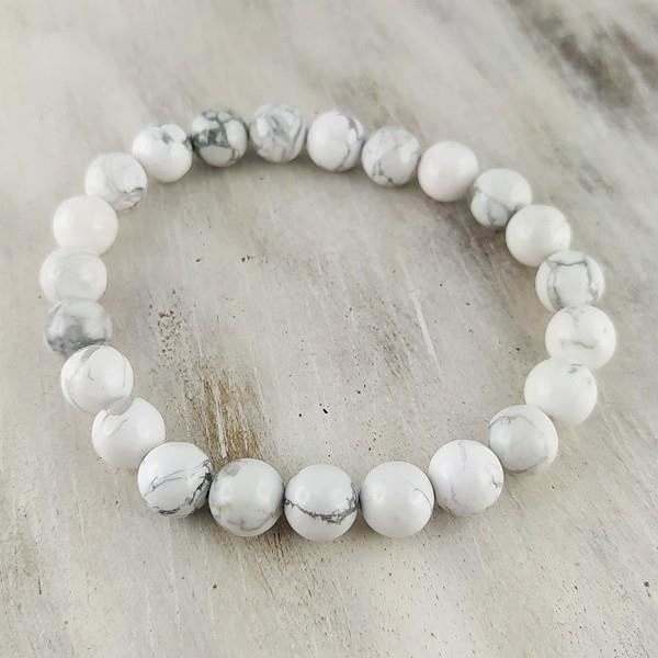 Armband - Howlite - Kontroll och Inre Frid - 8 mm - Vit och grå - Unisex