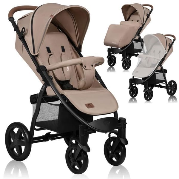 LIONELO Annet Plus terrängvagn - Stora hjul - Upp till 22 kg - Stötdämpare - Tillbehör - Beige