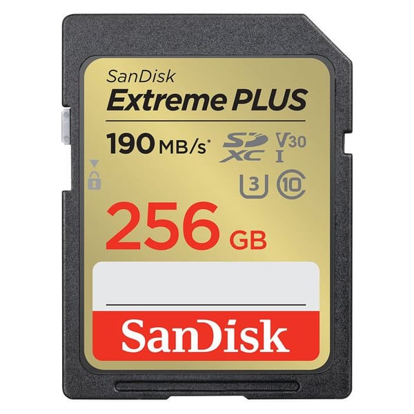 Minnekarte - SanDisk - Extreme PLUS - 256GB - SDXC - 190 Mo/s läsning - 130 Mo/s skrivning