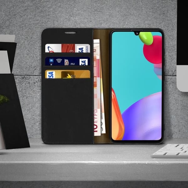 Fodral för Samsung Galaxy A41 Folio Korthållare i äkta läder Support Video Black