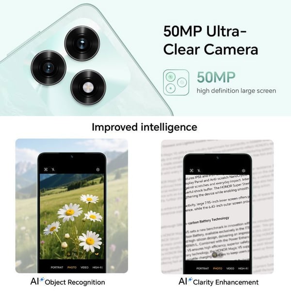 Smartphone 4G - HONOR X5c Plus - 4GB RAM - 128GB - Grøn - Ultra klar kamera 50 Mpx - 5260mAh - EU-version