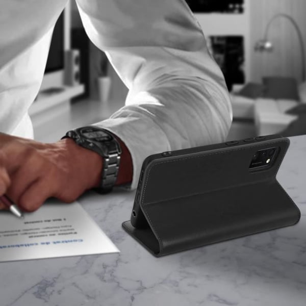 Fodral för Samsung Galaxy A41 Folio Korthållare i äkta läder Support Video Black