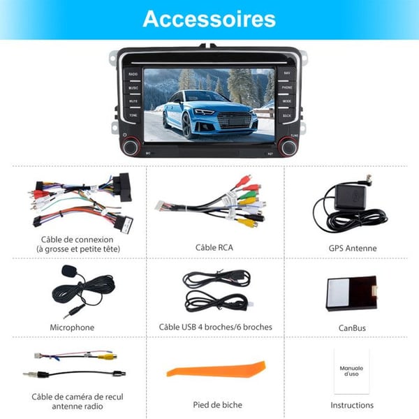 AWESAFE 4G Autoradio Android 13 för VW Polo Passat Skoda Glof Seat 6Go+128Go med 7'' pekskärm Carplay Android Auto RDS GPS
