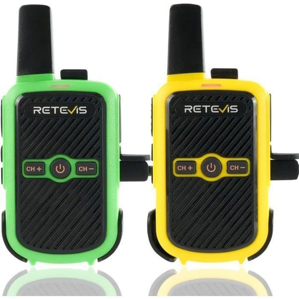 Retevis RT15 Mini Walkie Talkies Återuppladdningsbara Pmr446, Händer Fria Vox, 1000mAh, för Camping, Skolan, Hemspel (Grön Gul)