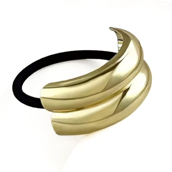 Hårsnodd - AVIZAR - Dubbel C-design - Mjuk polyester - Guld rostfritt stål - Gul