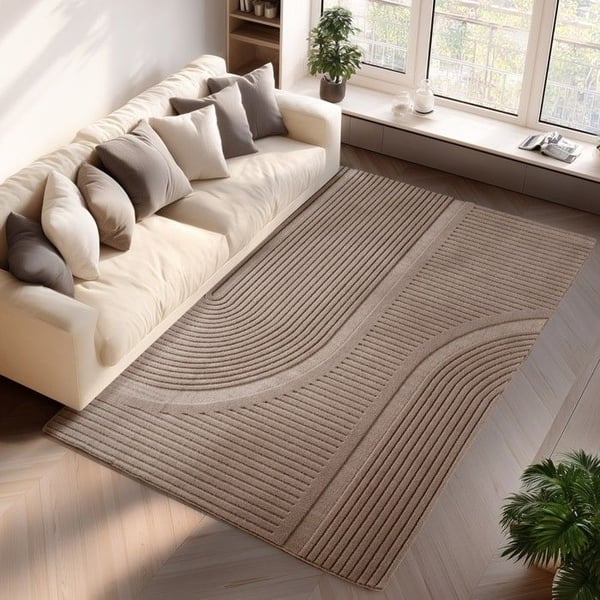 Teppe - AYYILDIZ - Boho Skandinavisk - Beige - 3D-effekt - Tvättbar - 100% mikrofiber