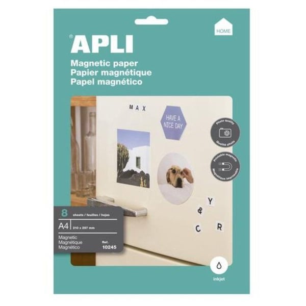 Apli Agipa - Vit magnetiskt papper A4 för bläckstråleskrivare 8 stycken