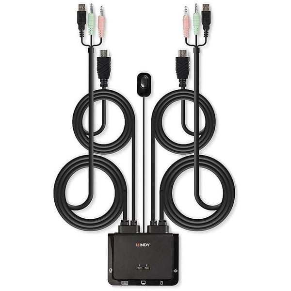 KVM-switch - Lindy - 2 portar - HDMI - USB 2.0 - 3.5 mm ljud