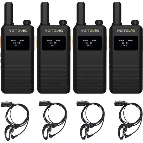 Retevis B63S Talkie Walkie, PMR Professionell, 1620mAh, LCD Skärm, VOX, 15 mm Ultra Tunn Tvåvägsradio med Hörlurar (4 st)