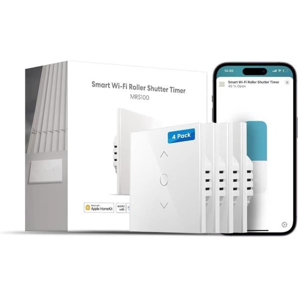 "Rullgardinsomkopplare - MEROSS - Förpackning med 4 - Kompatibel med HomeKit, Alexa, Google Home - Taktile - Automatisk"